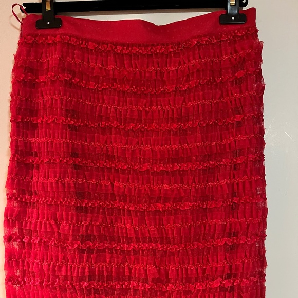 Givenchy NWT Red Hot Skirt Chiffon Ribbon Knee Length S 4 - Picture 1 of 6